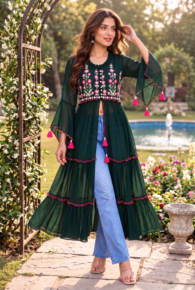 Pushpa Georgette Embroidery Fancy Long Kurti